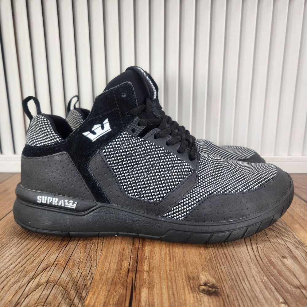 Supra Method Mens Size 8.5 Black Gray Mid Top Athletic Trainer Sneakers Shoes